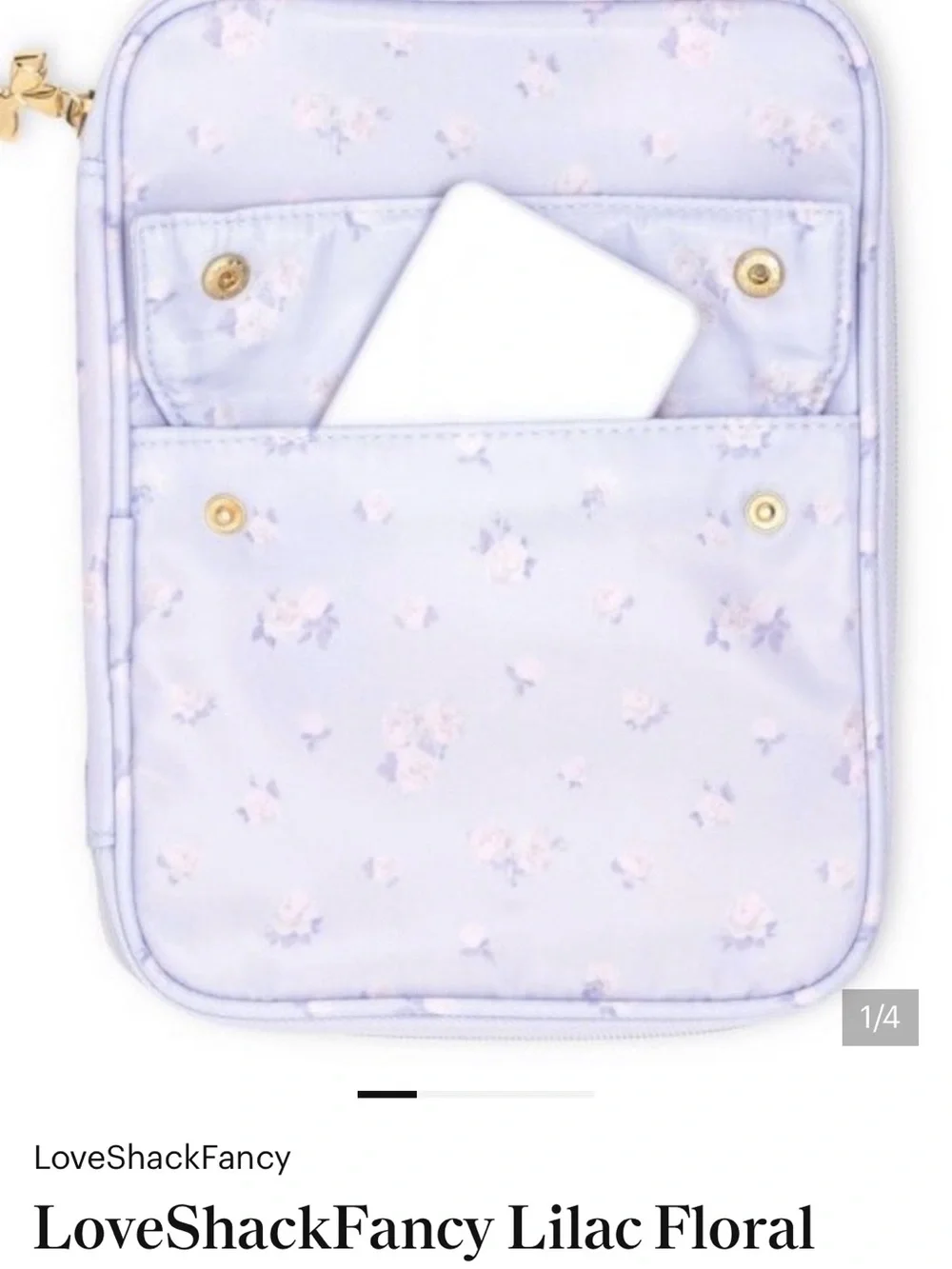 LoveShackFancy Lilac Floral Kids Accessory Pouch with Gold Hardware